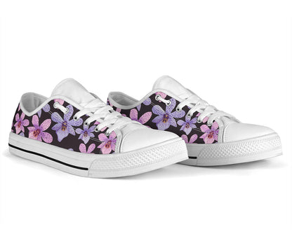 Orchid Pattern Print Design OR08 White Bottom Low Top Shoes