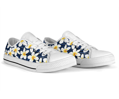 Plumeria Pattern Print Design PM026 White Bottom Low Top Shoes