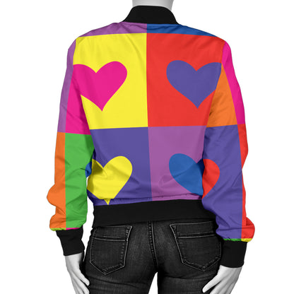 Pop Art Heart Pattern Print Design A01 Women's Bomber Jacket