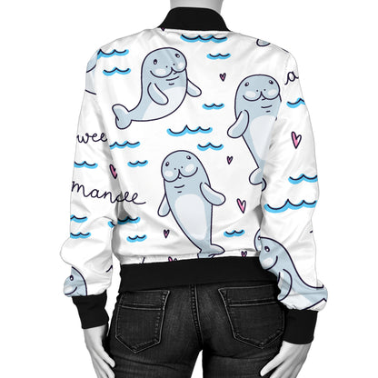 Manatee Baby Pattern Print Design 03 Women's Bomber Jacket