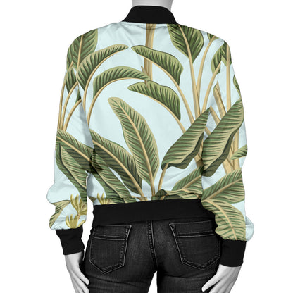 Banana Leaf Pattern Print Design BL03 Women Bomber Jacket