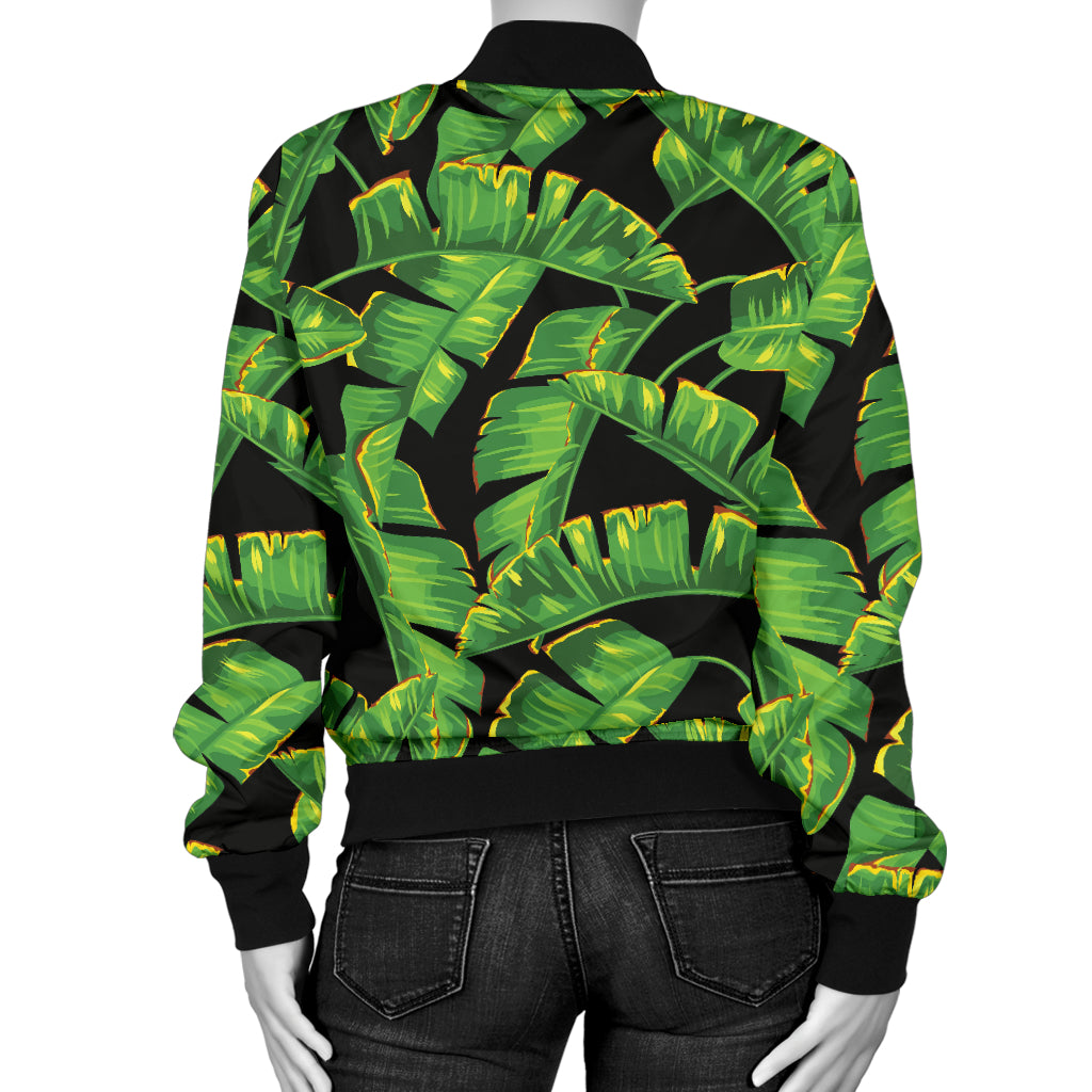 Banana Leaf Pattern Print Design 03 Women's Bomber Jacket
