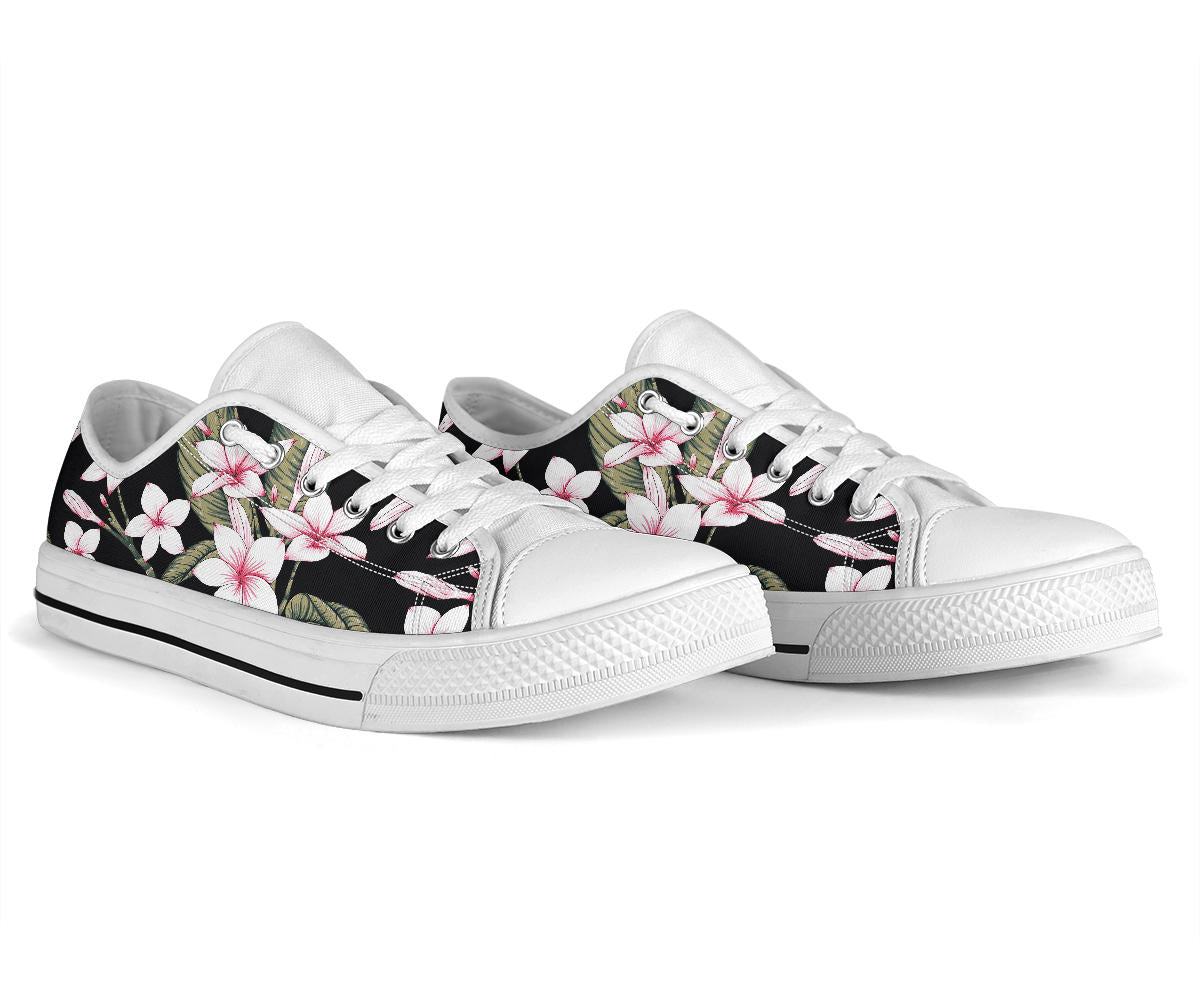 Plumeria Pattern Print Design PM021 White Bottom Low Top Shoes