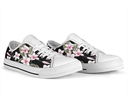Plumeria Pattern Print Design PM021 White Bottom Low Top Shoes