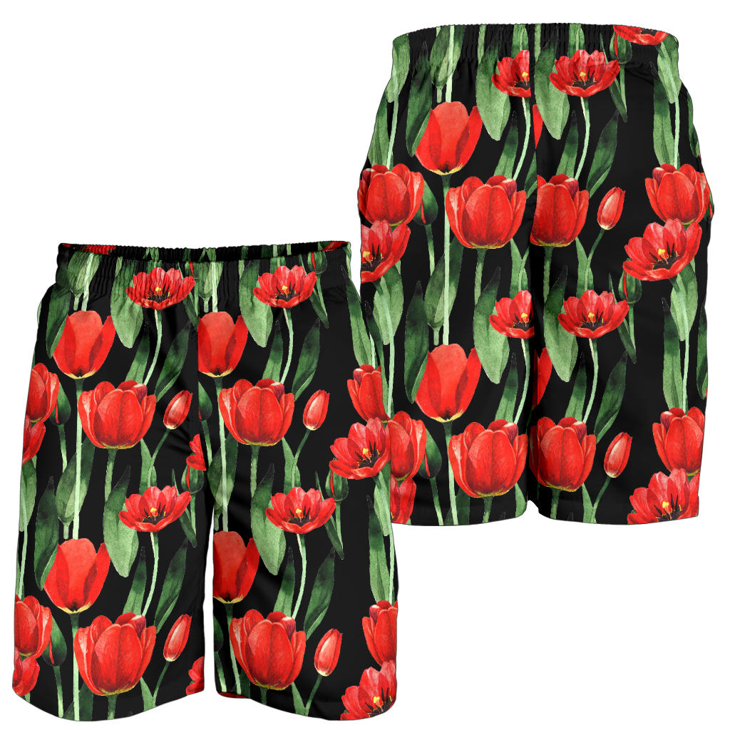 Tulip Red Pattern Print Design TP03 Mens Shorts