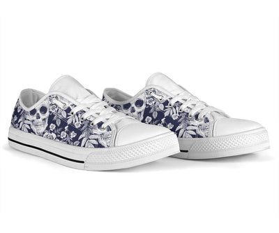 Skull Floral Beautiful White Bottom Low Top Shoes