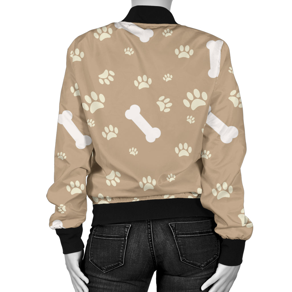 Dog Bone Paw Pattern Print Design 01 Women's Bomber Jacket