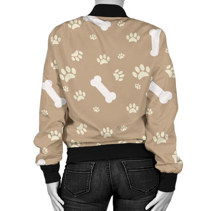 Dog Bone Paw Pattern Print Design 01 Women's Bomber Jacket