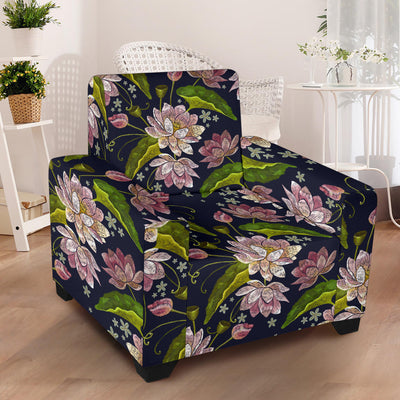 lotus Embroidered Pattern Print Design LO06 Armchair Slipcover