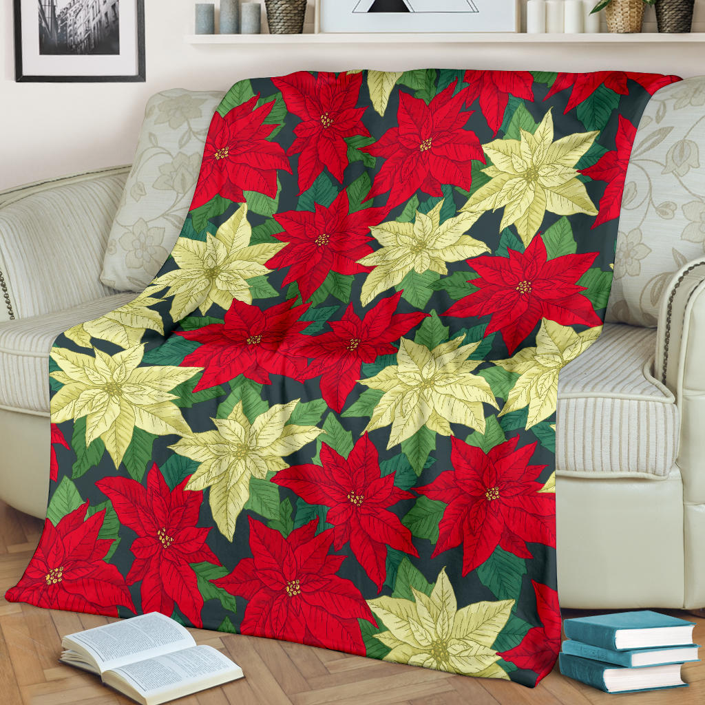 Poinsettia Pattern Print Design POT06 Fleece Blanket