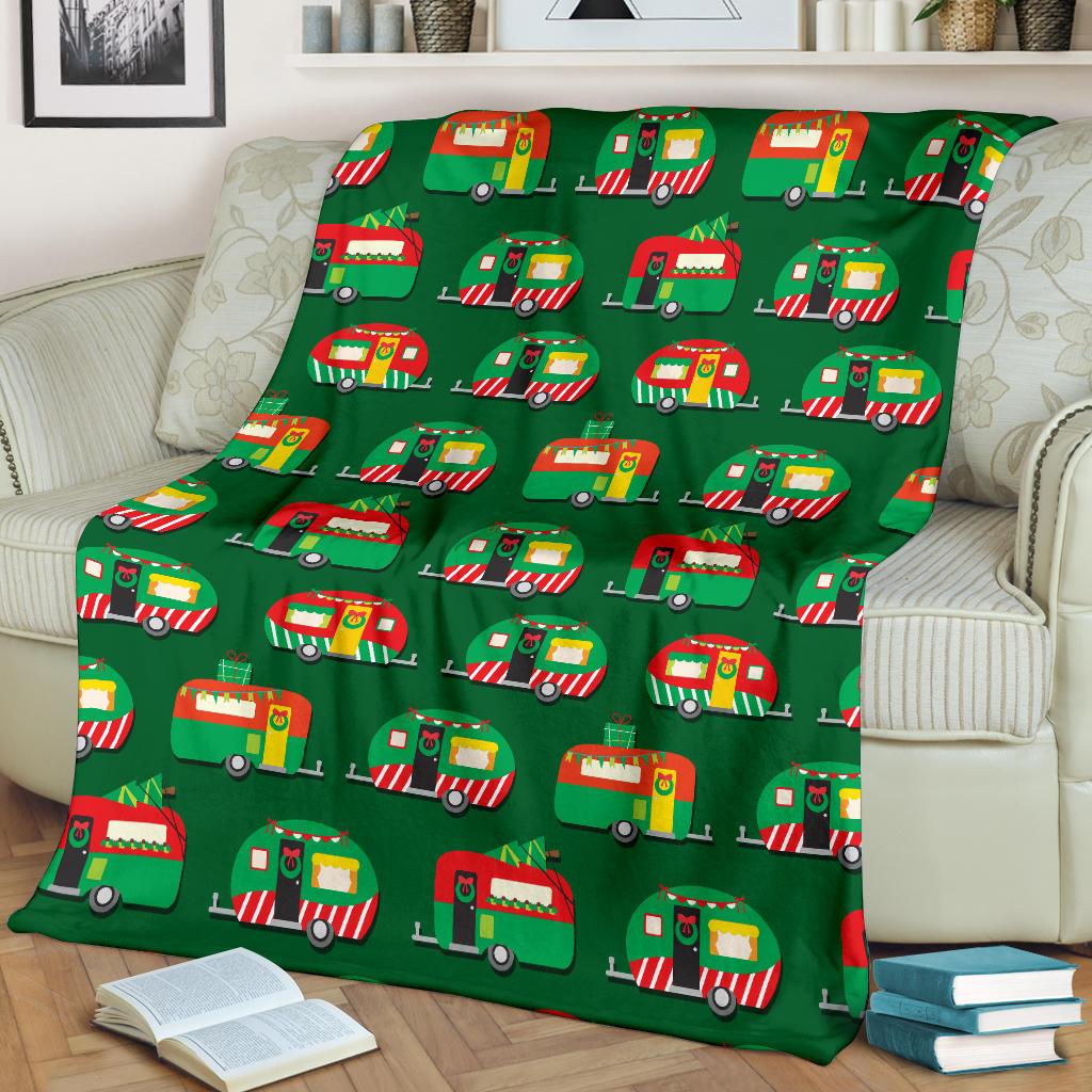 Camper Camping Christmas Themed Print Fleece Blanket