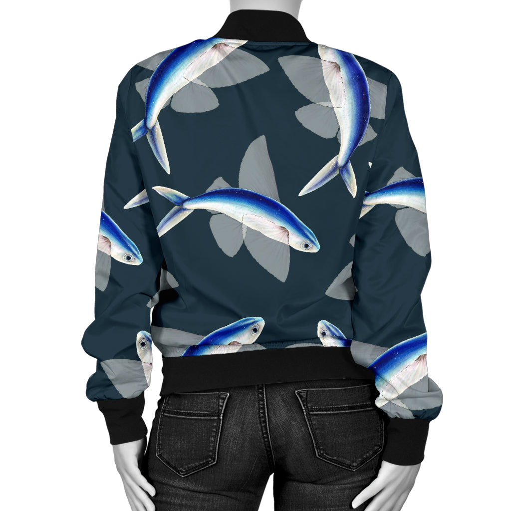 Flying Fish Pattern Print Design 04 Women's Bomber Jacket