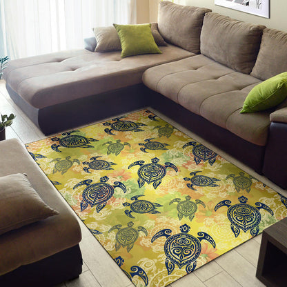 Hawaiian Turtle Tribal Design Print Area Rugs