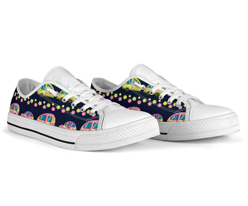 Camper Cute Camping Design No 3 Print White Bottom Low Top Shoes
