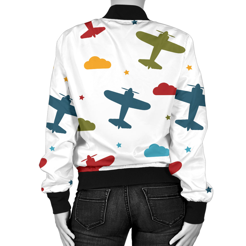 Airplane Pattern Print Design 06 Women's Bomber Jacket
