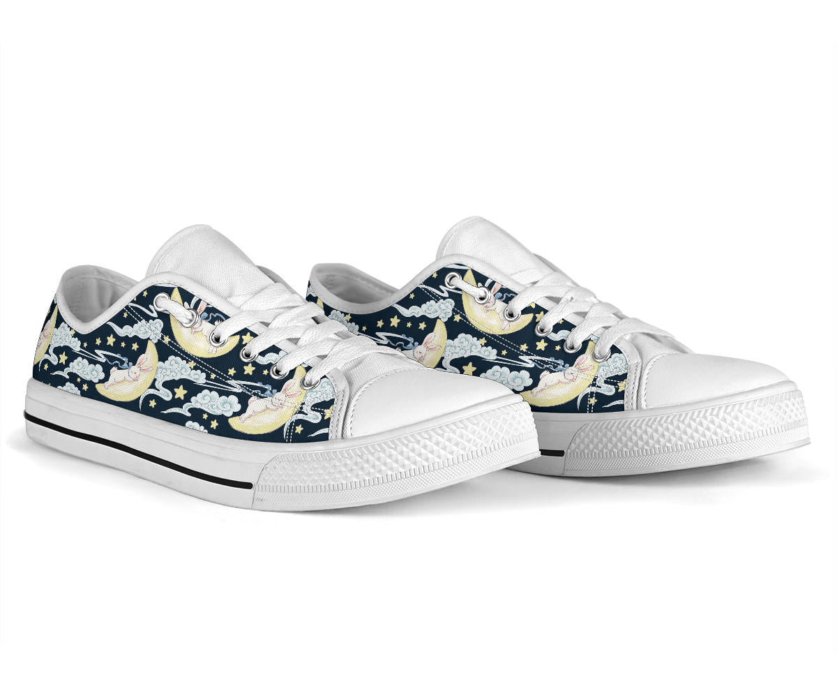 Rabbit Sleeping Pattern Print Design RB08 White Bottom Low Top Shoes