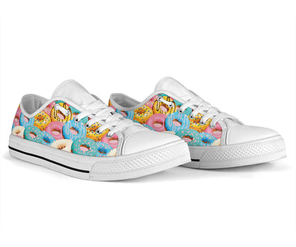 Donut Pattern Print Design DN01 White Bottom Low Top Shoes