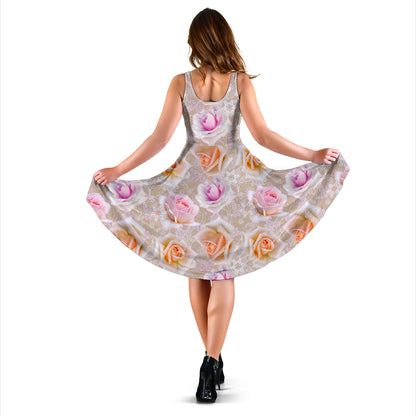 Rose Pattern Print Design RO011 Midi Dress