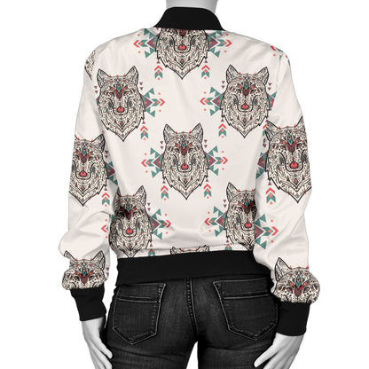 Aztec Wolf Pattern Print Design 01 Women's Bomber Jacket