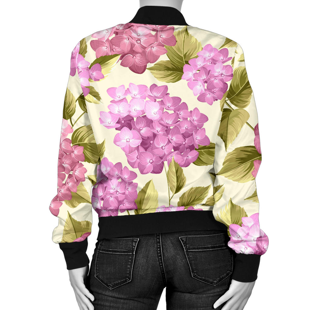 Hydrangea Pattern Print Design HD05 Women Bomber Jacket