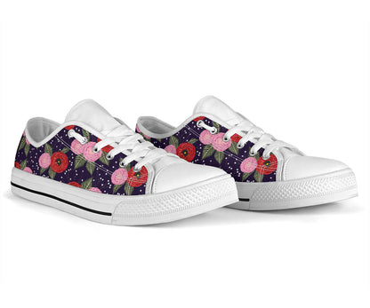 Camellia Pattern Print Design CM02 White Bottom Low Top Shoes