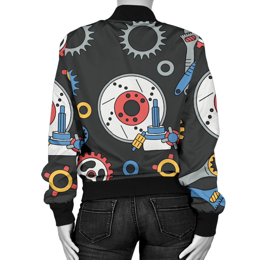 Mechanic Pattern Print Design 01 Women's Bomber Jacket