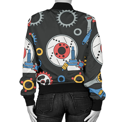 Mechanic Pattern Print Design 01 Women's Bomber Jacket