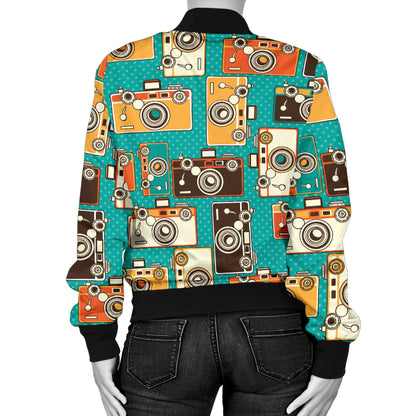Camera Pattern Print Design 02 Women's Bomber Jacket