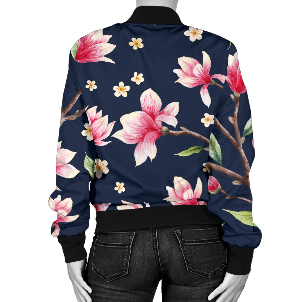 Magnolia Pattern Print Design MAG09 Women Bomber Jacket