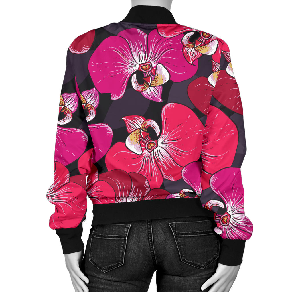 Orchid Red Pattern Print Design OR05 Women Bomber Jacket