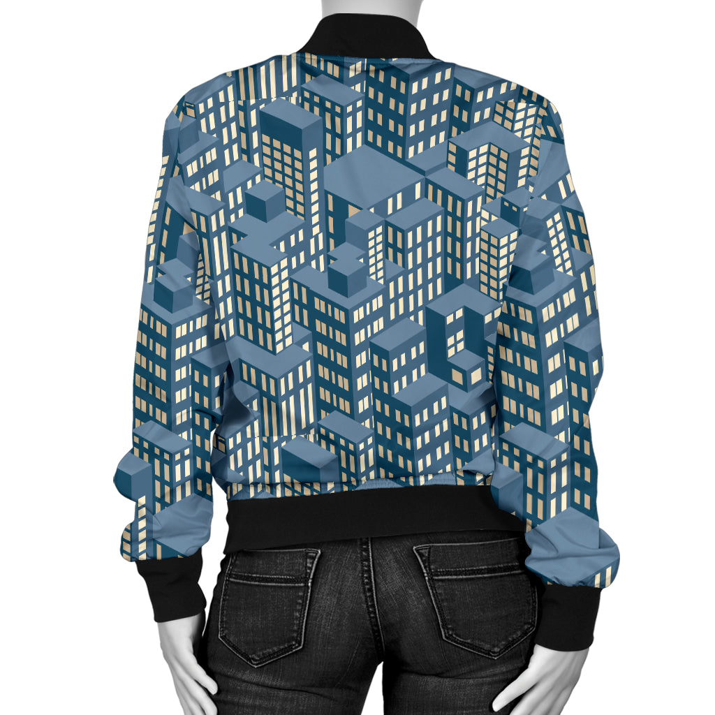 City Pattern Print Design 01 Women's Bomber Jacket