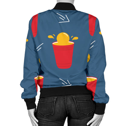 Beer Pong Pattern Print Design 02 Women's Bomber Jacket