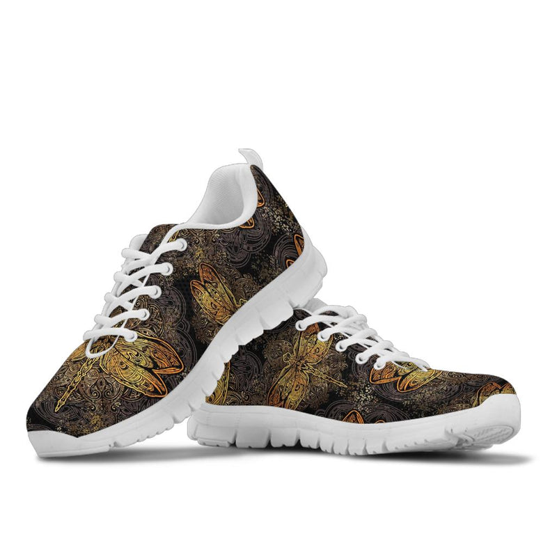 Gold Dragonfly Mandala Sneakers White Bottom Shoes