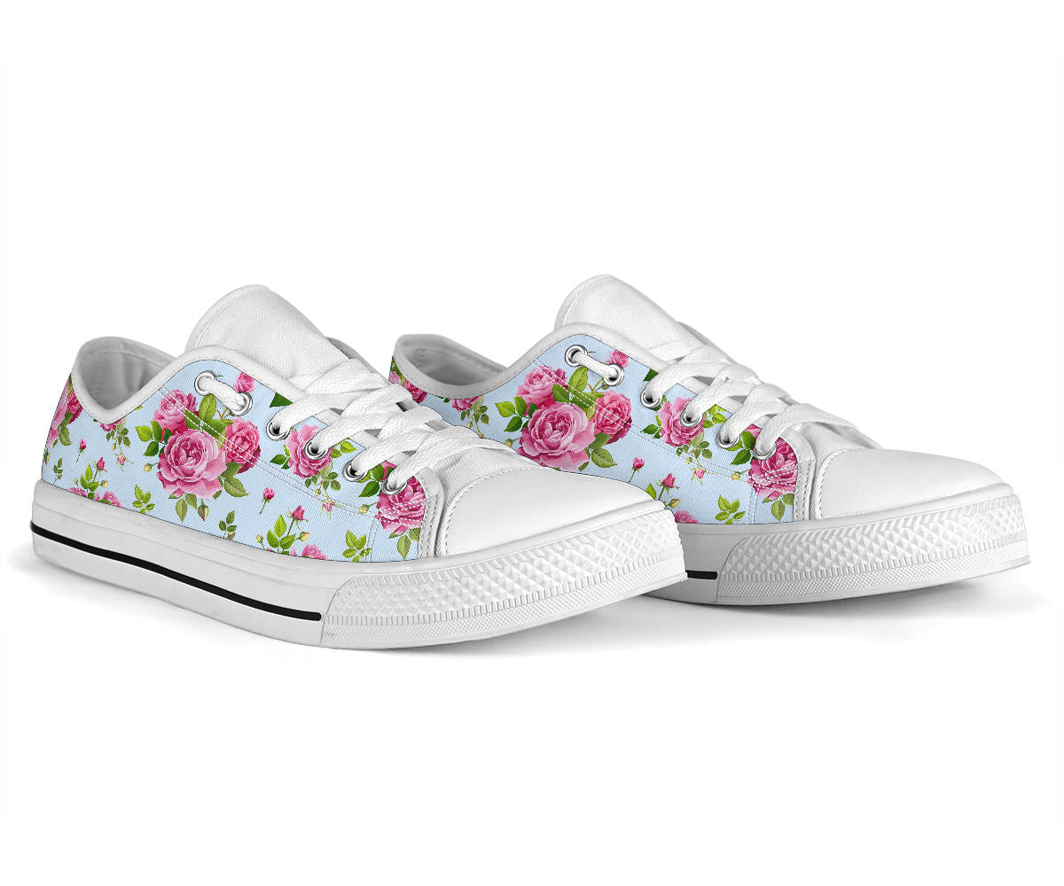 Rose Pink Pattern Print Design RO08 White Bottom Low Top Shoes