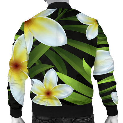White Plumeria Pattern Print Design PM06 Men Bomber Jacket