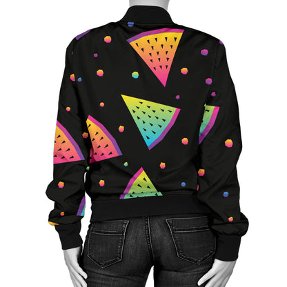 Rainbow Watermelon Pattern Print Design A04 Women's Bomber Jacket
