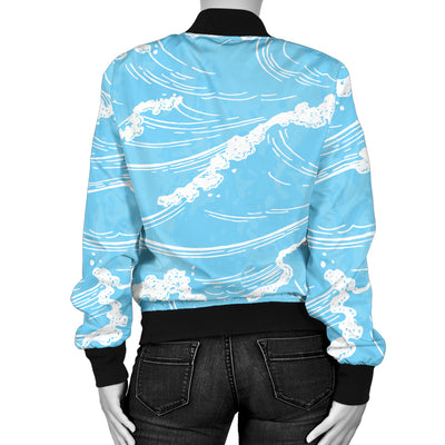 Ocean Wave Pattern Print Design A01 Women's Bomber Jacket