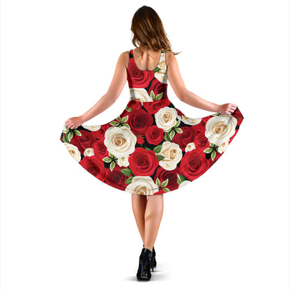 Rose Pattern Print Design RO06 Midi Dress