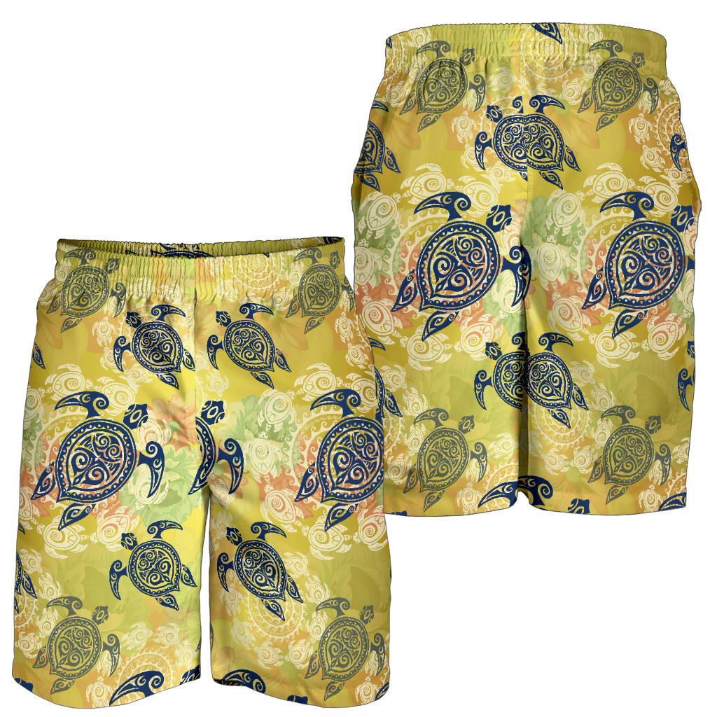 Hawaiian Turtle Tribal Design Print Mens Shorts