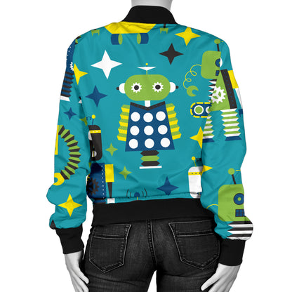 Robot Pattern Print Design A02 Women's Bomber Jacket