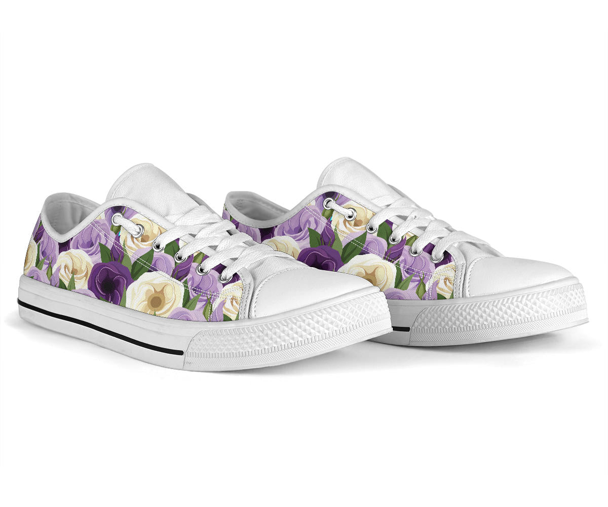 Lisianthus Pattern Print Design LT01 White Bottom Low Top Shoes