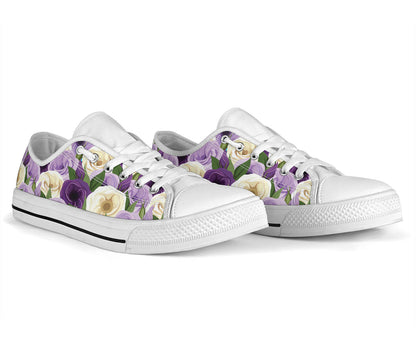 Lisianthus Pattern Print Design LT01 White Bottom Low Top Shoes