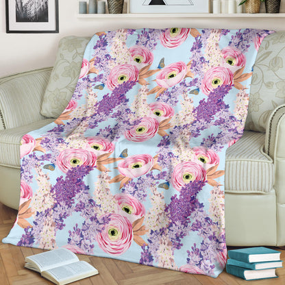 Lilac Pattern Print Design LI03 Fleece Blanket