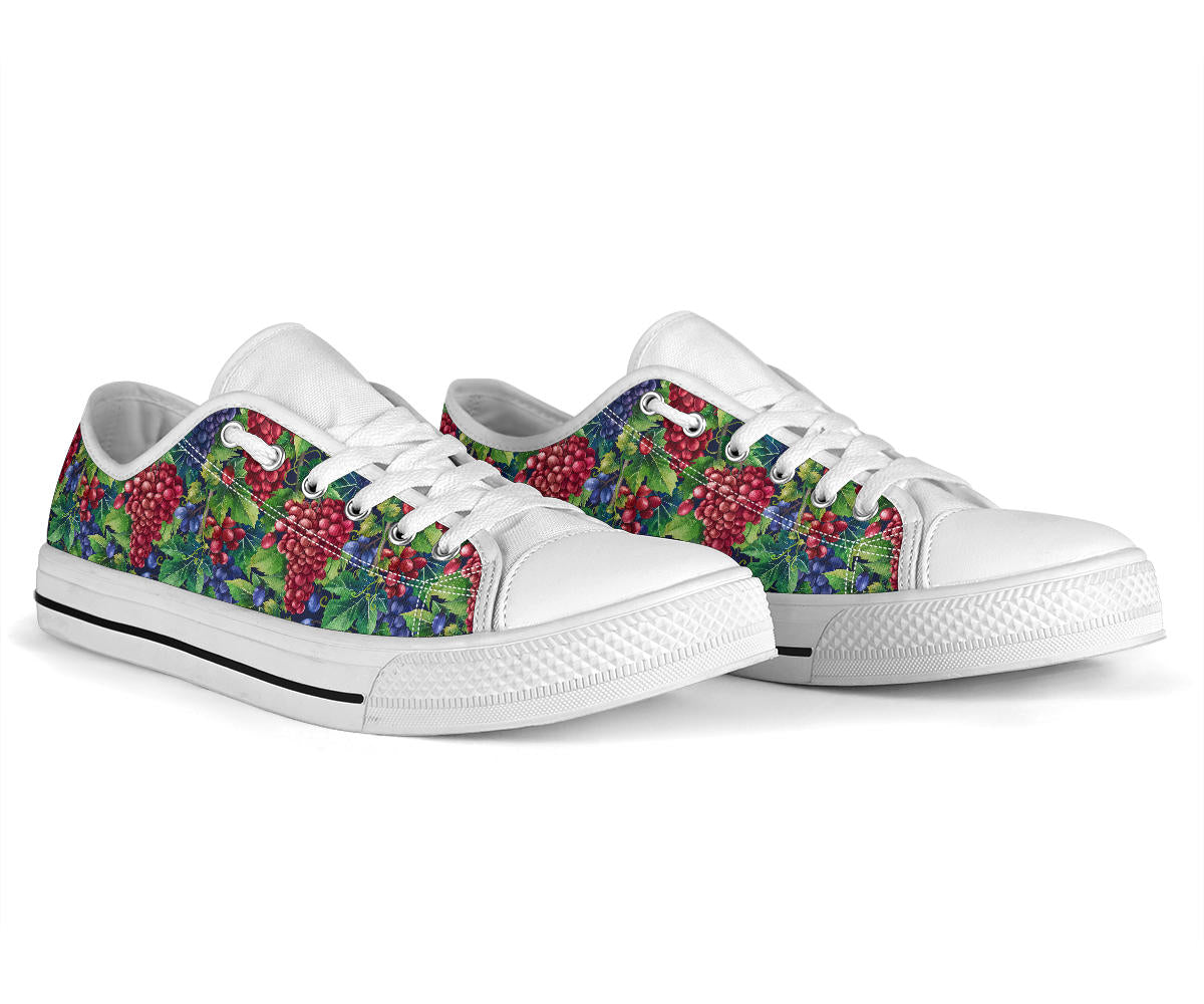 Grape Pattern Print Design GP02 White Bottom Low Top Shoes
