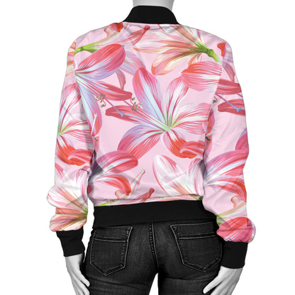 Amaryllis Pattern Print Design 02 Women's Bomber Jacket