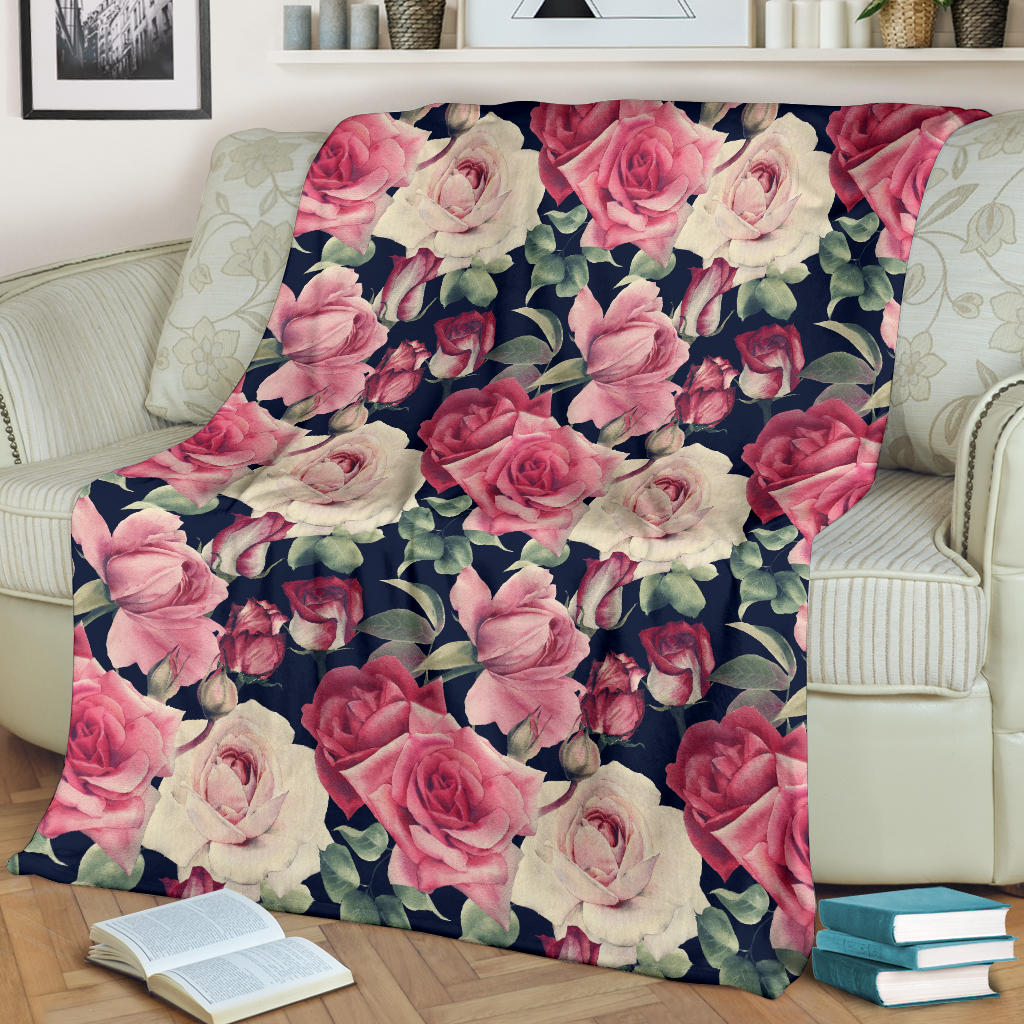 Rose Pattern Print Design RO05 Fleece Blanket