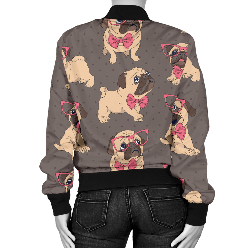 Pug Pattern Print Design A05 Women's Bomber Jacket