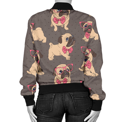 Pug Pattern Print Design A05 Women's Bomber Jacket