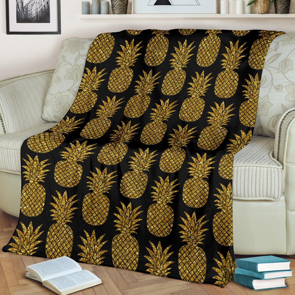 Gold Pineapple Pattern Print Design PP011 Fleece Blanket
