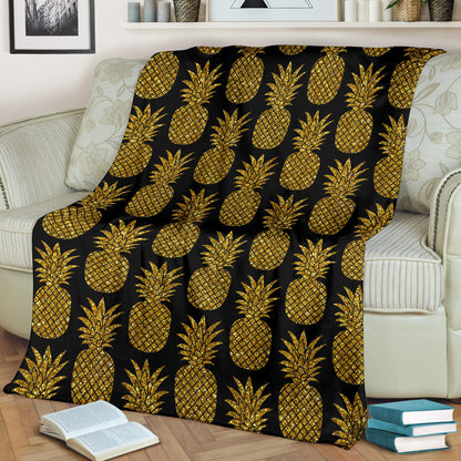 Gold Pineapple Pattern Print Design PP011 Fleece Blanket